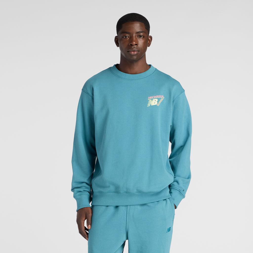 New Balance Classic Tri-Logo French Terry Crew in BLAU