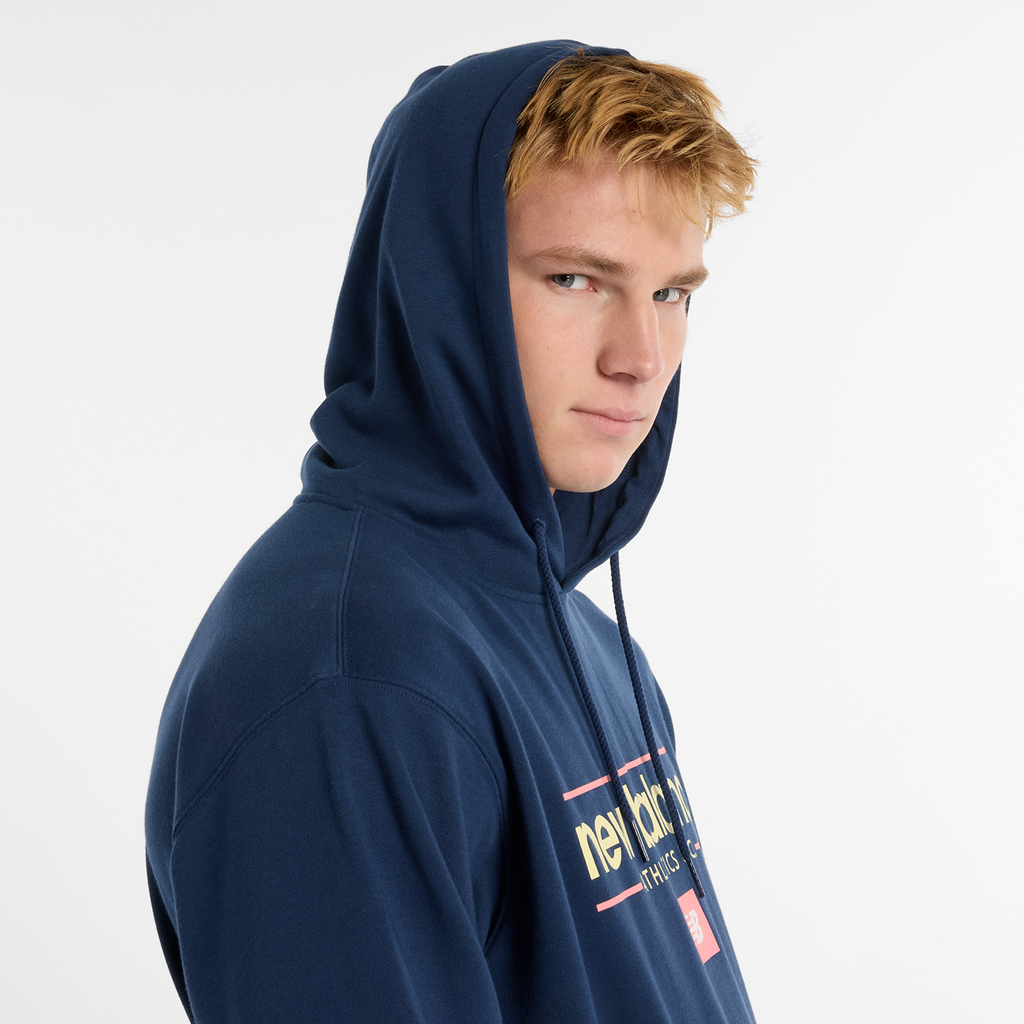 New Balance Relaxed Linear Athletics Hoodie in BLAU