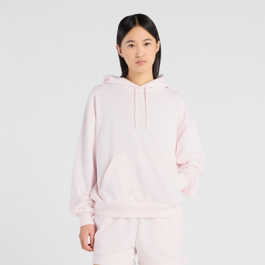 New Balance W Sport Essentials French Terry Small Logo Hoodie in PINK