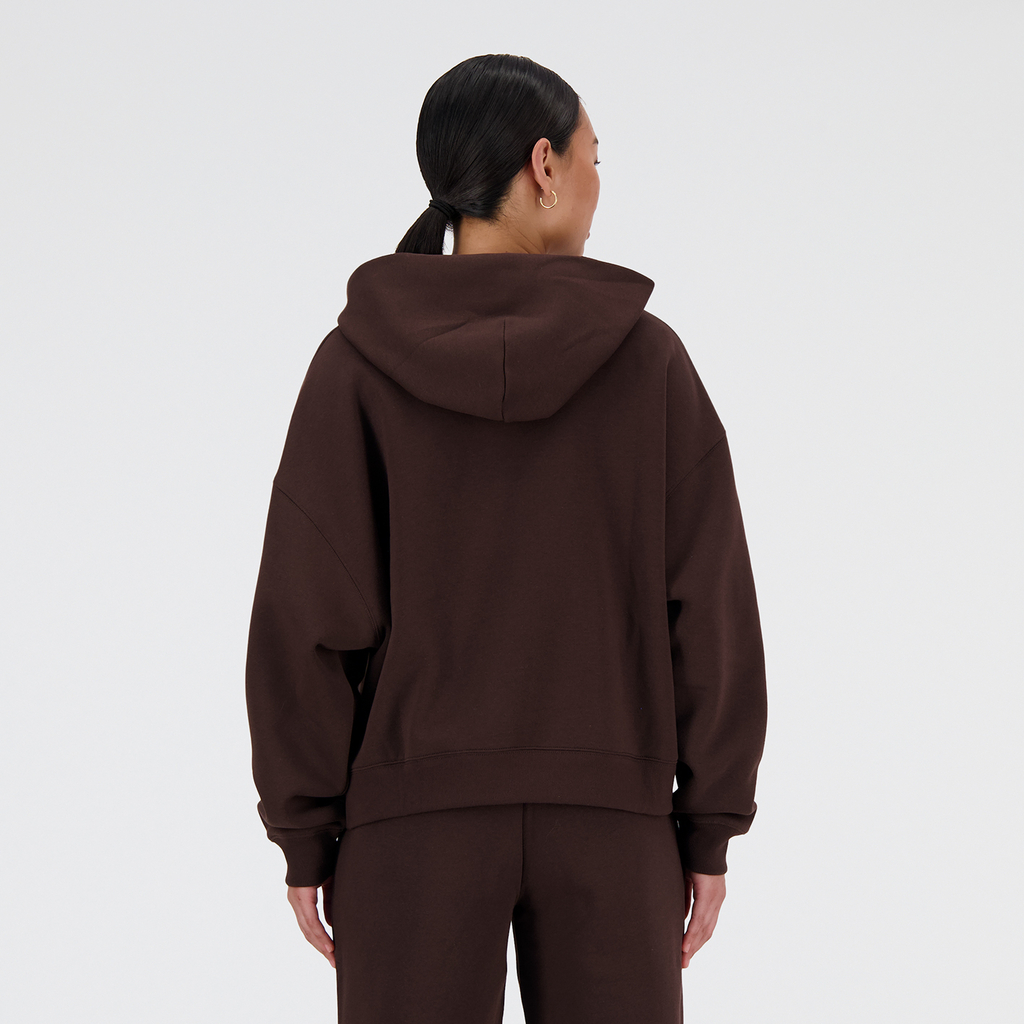 New Balance W Linear Heritage Brushed Back Fleece Hoodie in BRAUN