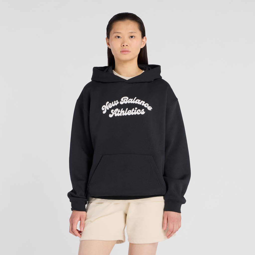 New Balance W Linear Heritage Fleece Long Hoodie in SCHWARZ