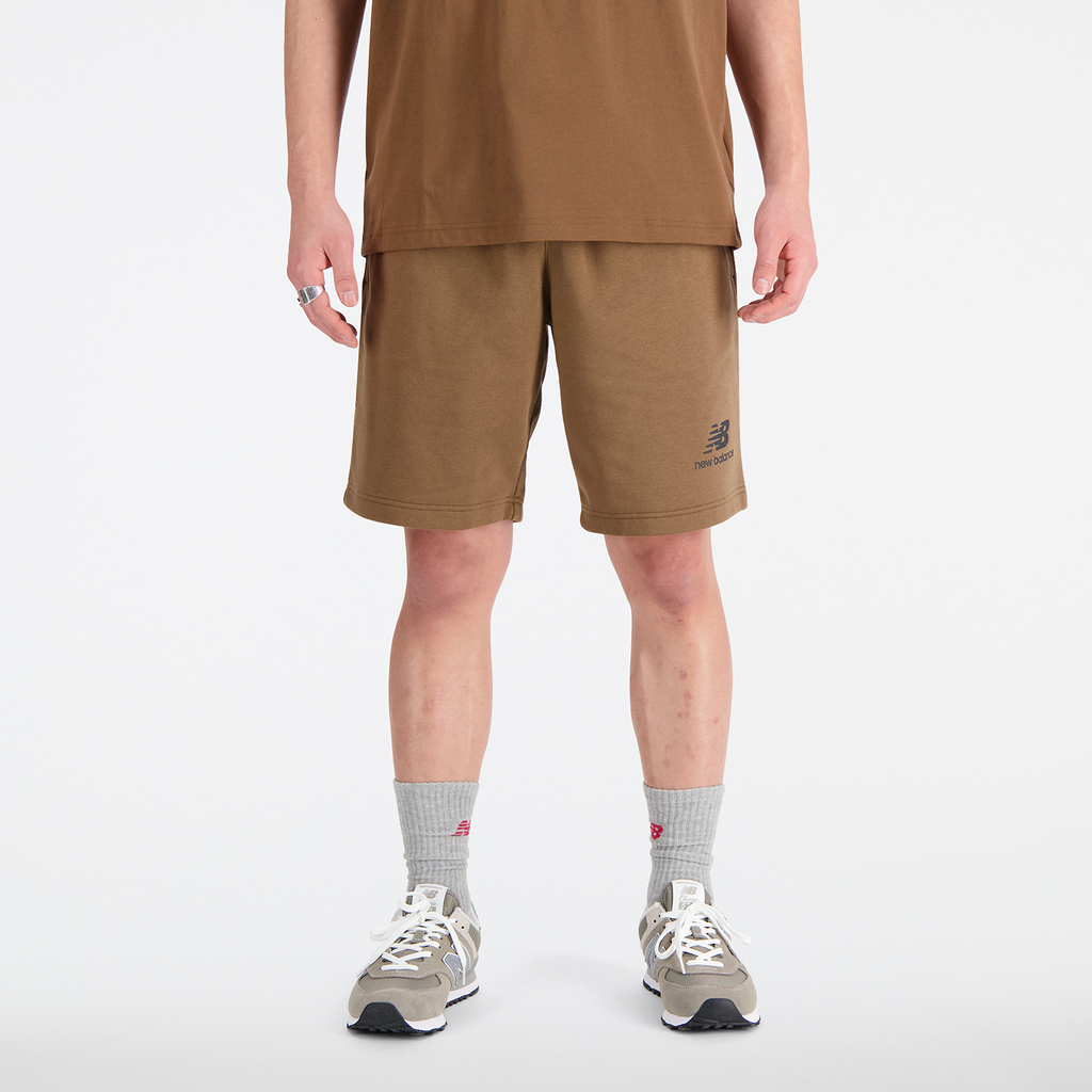 New Balance Essentials Stacked Logo Short in BRAUN