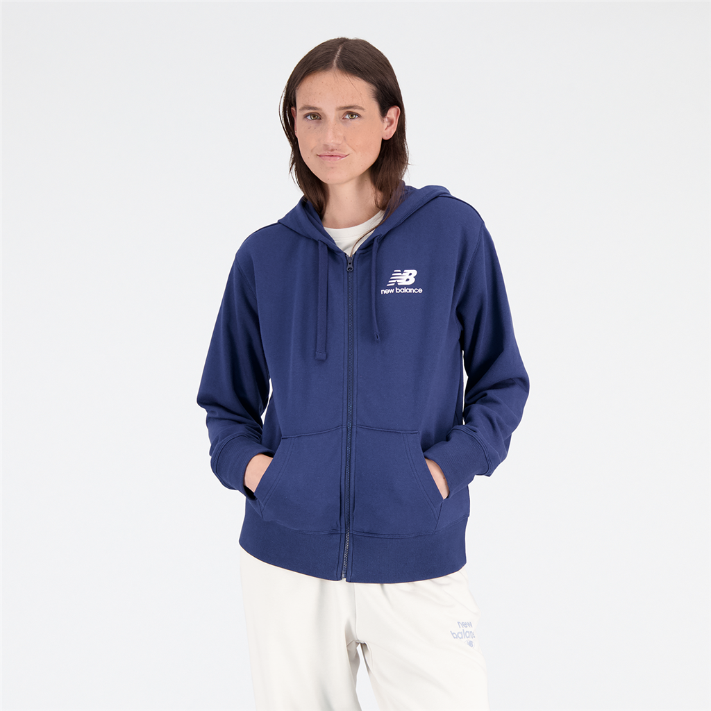 New Balance W Essentials Stacked Logo Full Zip Hoodie in BLAU
