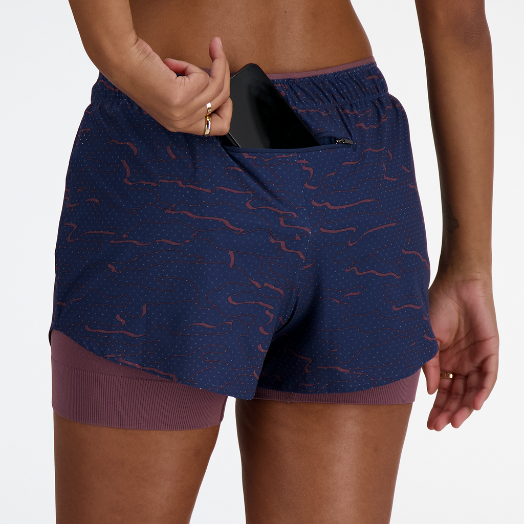 New Balance W RC Seamless Printed 2 In 1 Short 3 Inch in BLAU