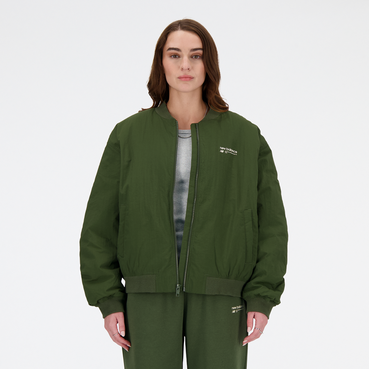 New Balance W Linear Heritage Woven Bomber Jacket in