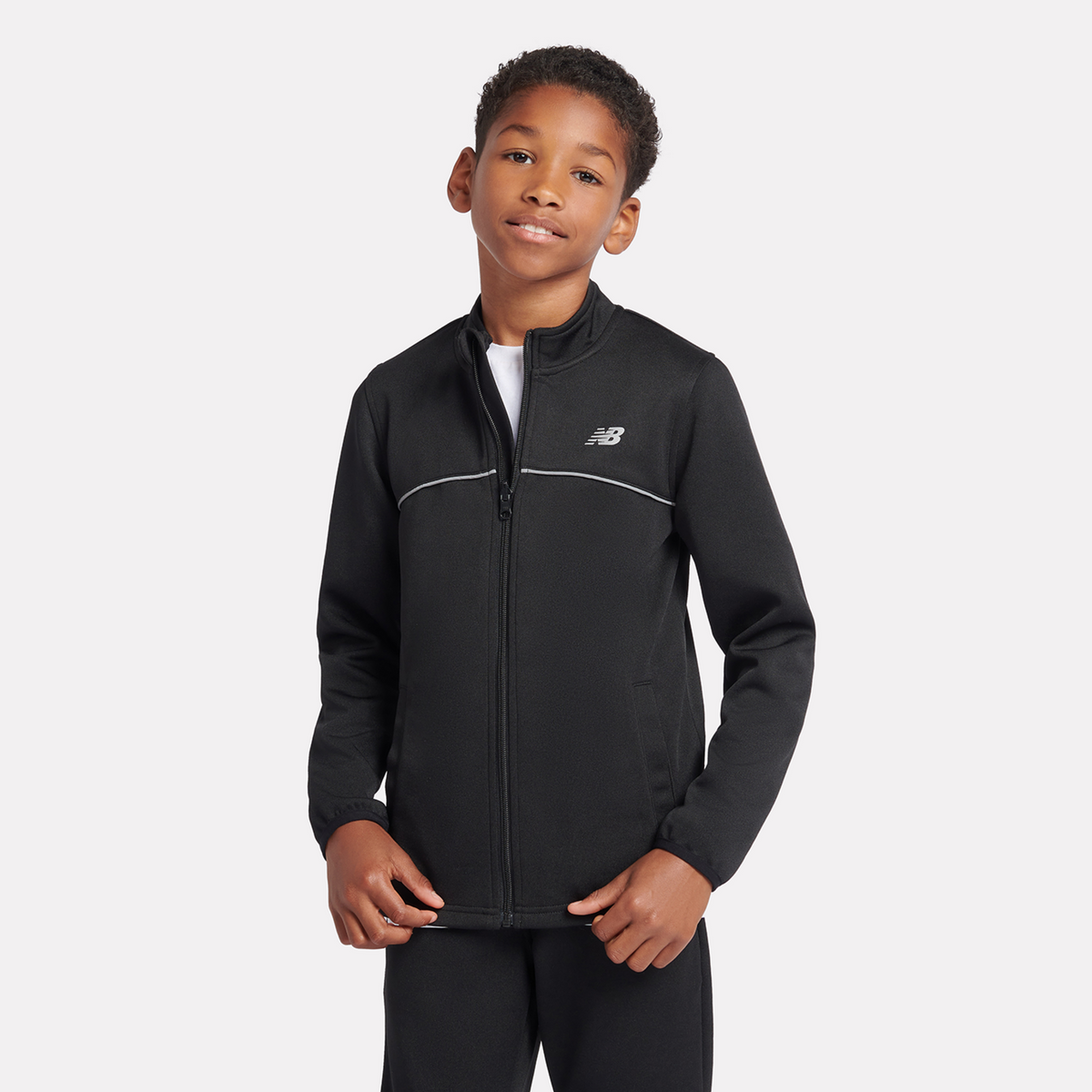 New Balance B NB Tricot Full Zip Funnel Top in SCHWARZ