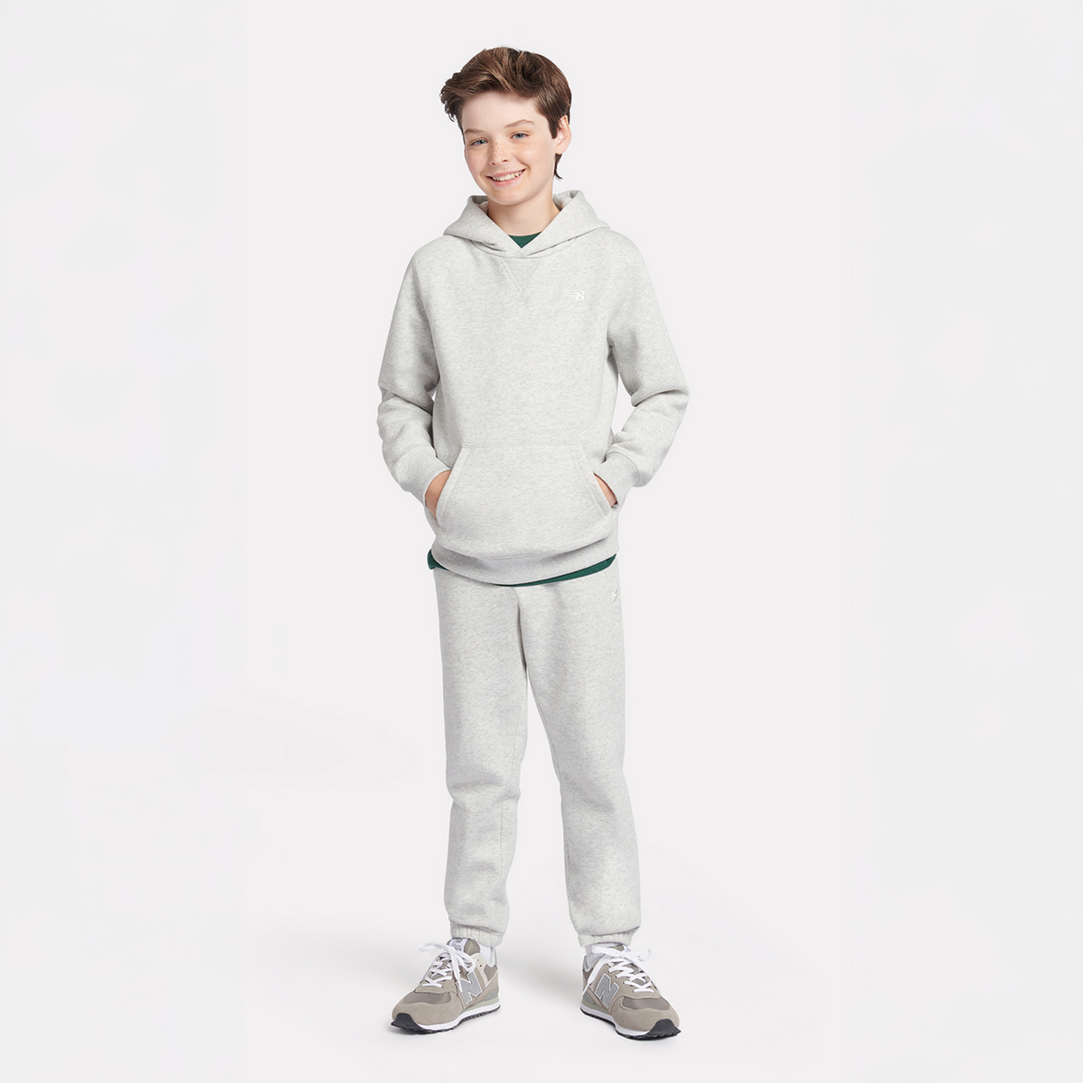 New Balance B New Balance French Terry Small Logo Hoodie in GRAU