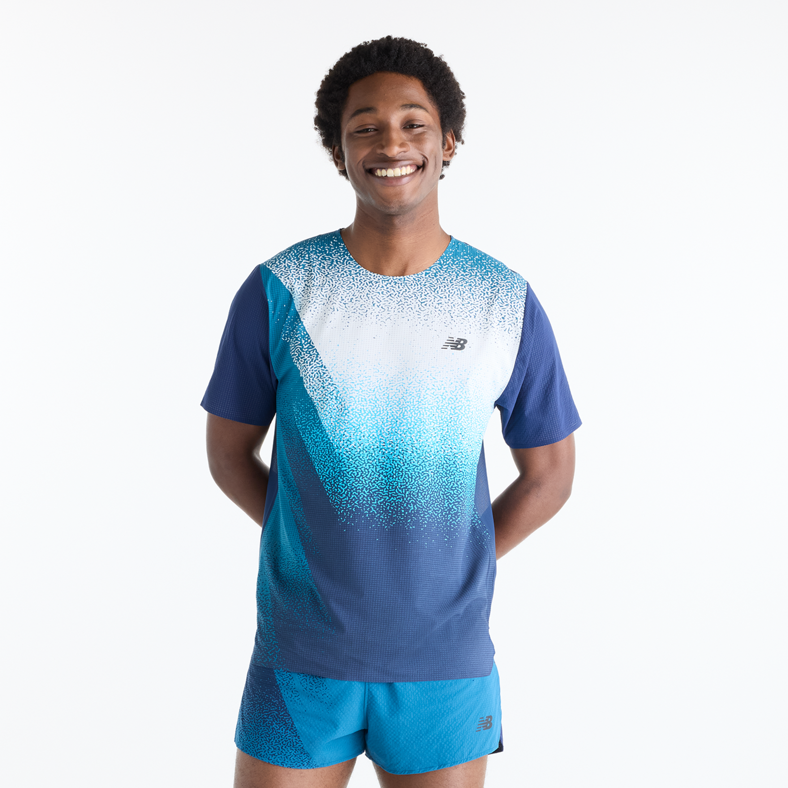 New Balance Race Day Ultra Light Printed T-Shirt in BLAU