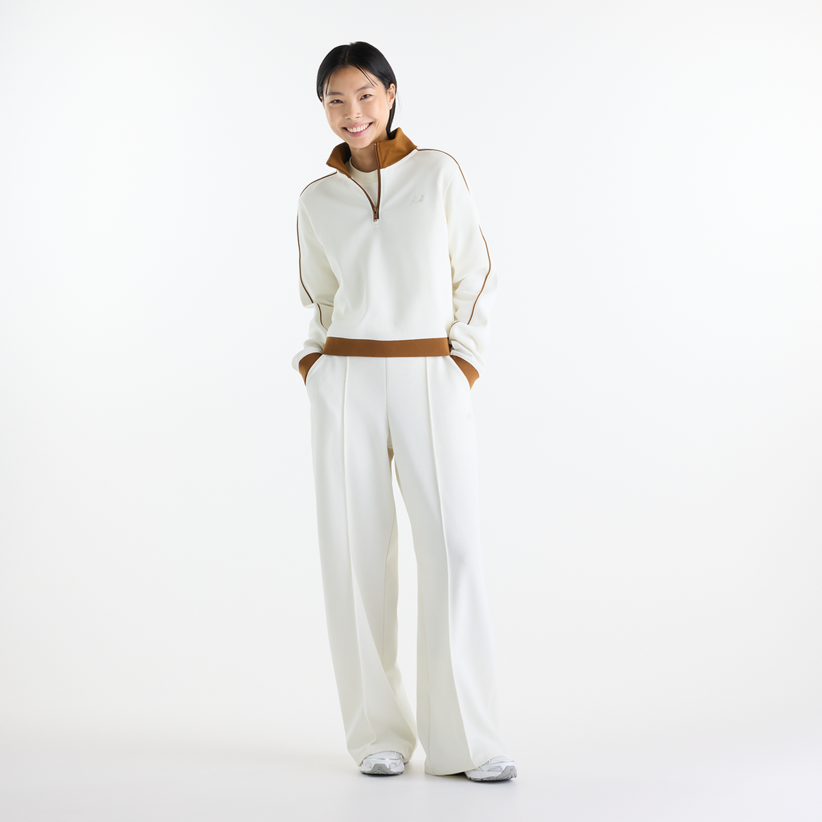 New Balance W Sport Legacy Pique 1/4 Zip in BEIGE