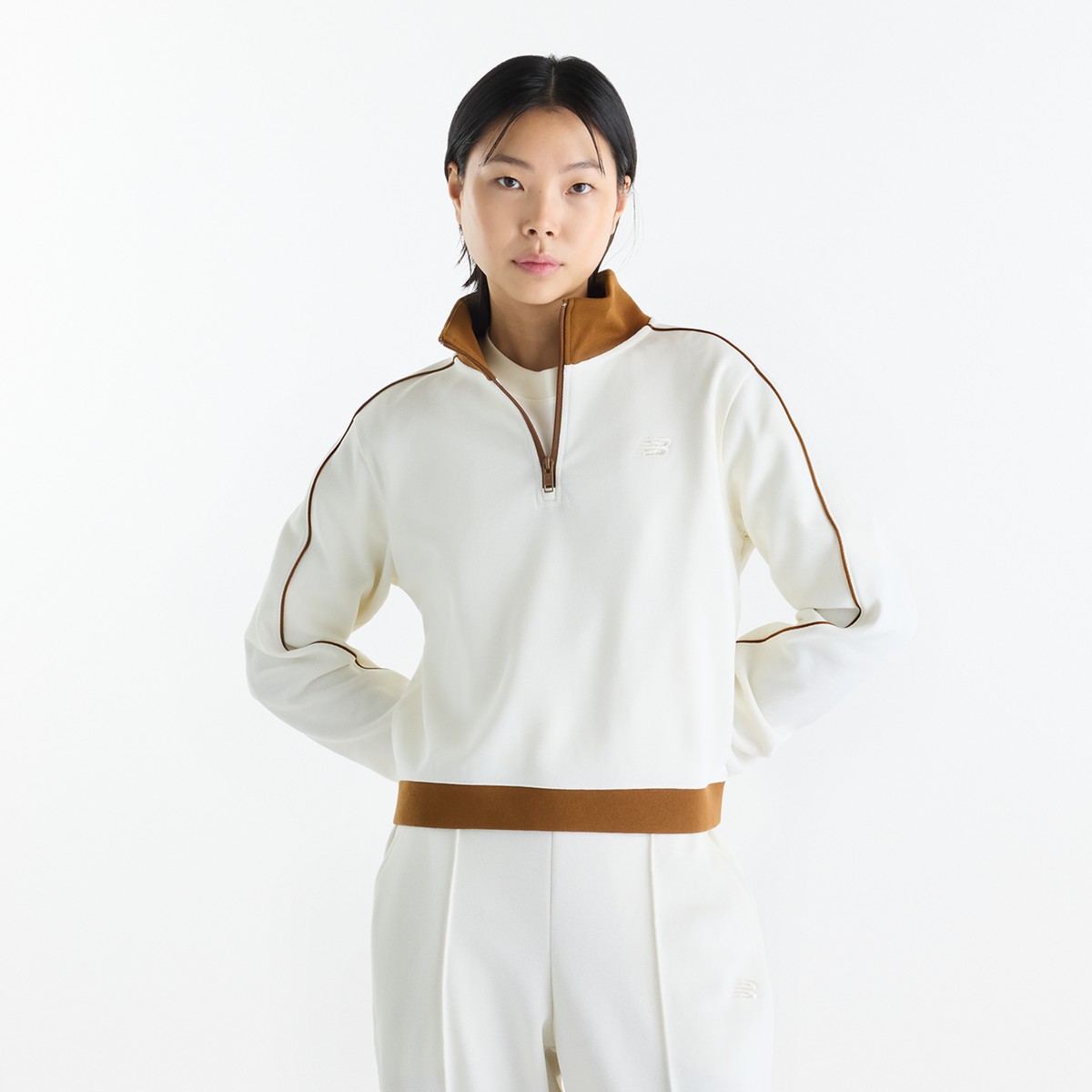 New Balance W Sport Legacy Pique 1/4 Zip in BEIGE