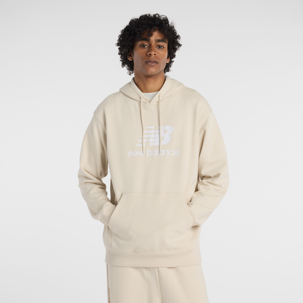 New Balance Sport Essentials Stacked Logo French Terry Hoodie in BEIGE