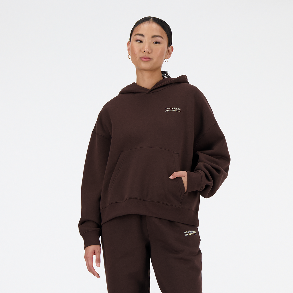 New Balance W Linear Heritage Brushed Back Fleece Hoodie in BRAUN