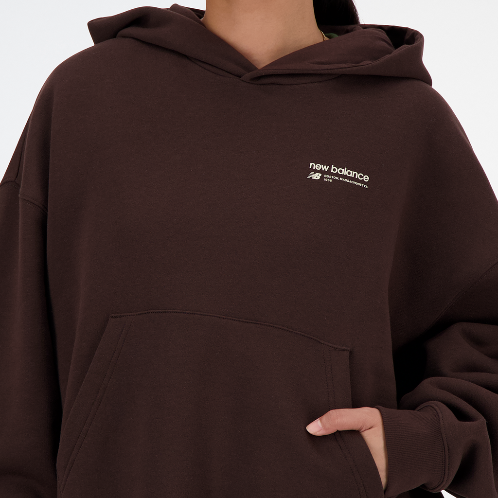 New Balance W Linear Heritage Brushed Back Fleece Hoodie in BRAUN