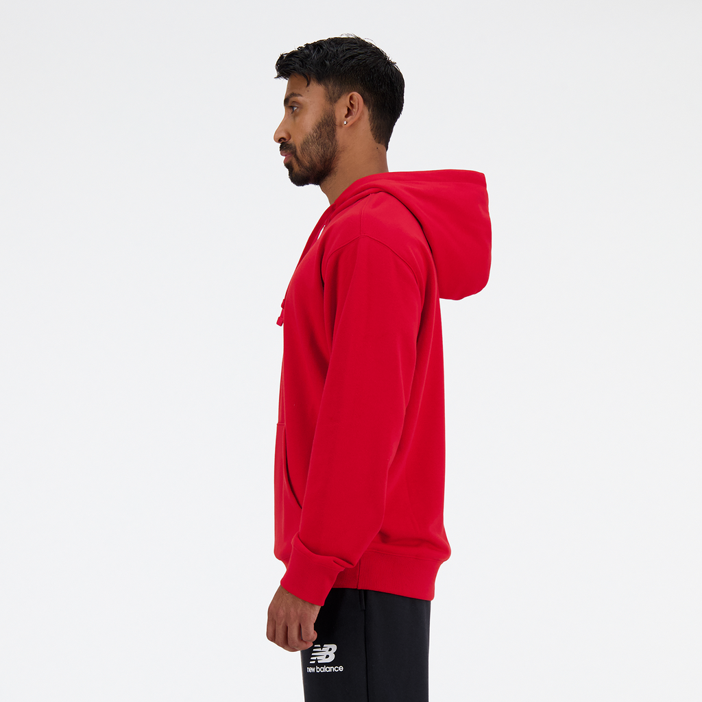 New Balance Sport Essentials Stacked Logo French Terry Hoodie in ROT