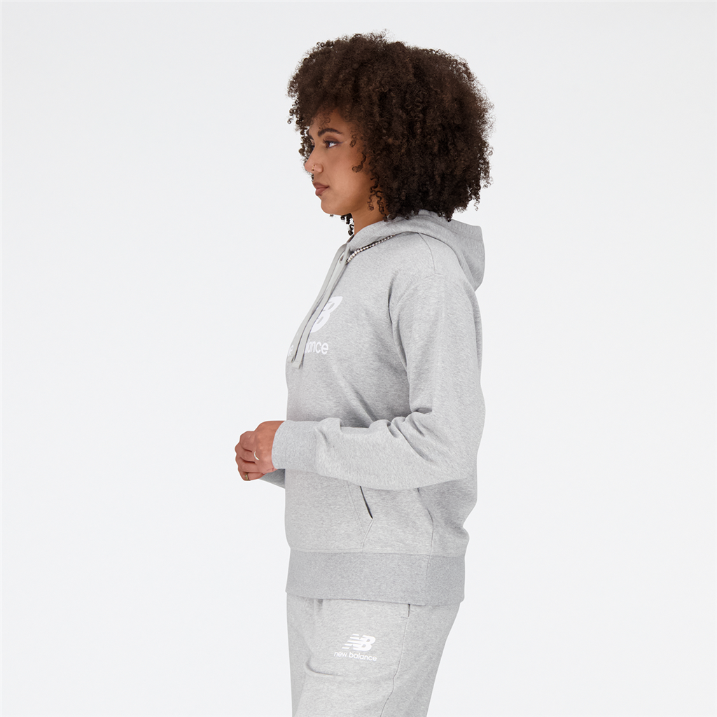 New Balance W Essentials Stacked Logo Hoodie in GRAU