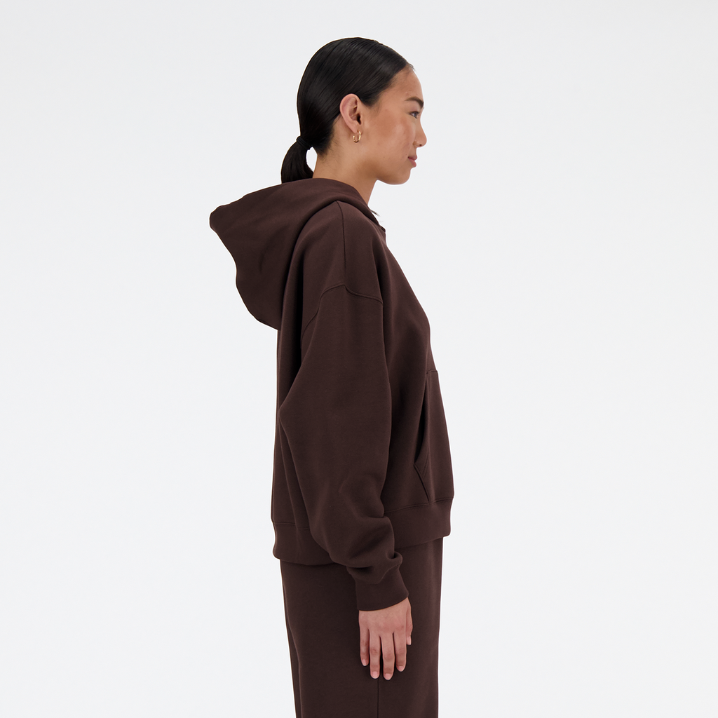 New Balance W Linear Heritage Brushed Back Fleece Hoodie in BRAUN
