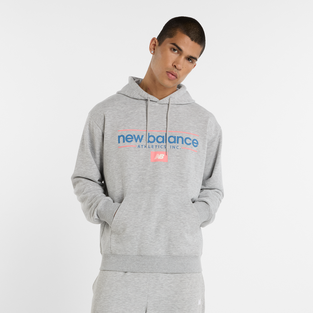 New Balance Relaxed Linear Athletics Hoodie in GRAU
