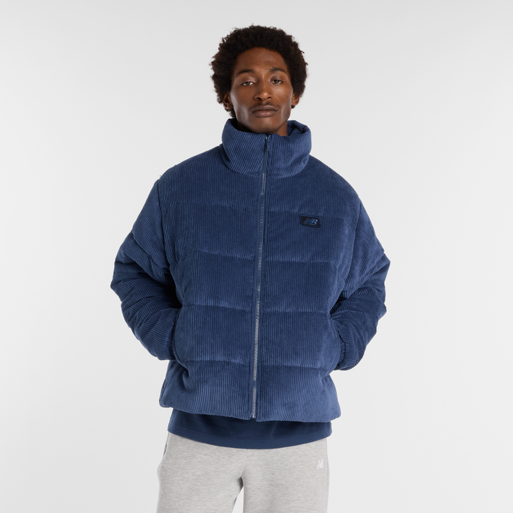 New Balance Corduroy Puffer Jacket in BLAU