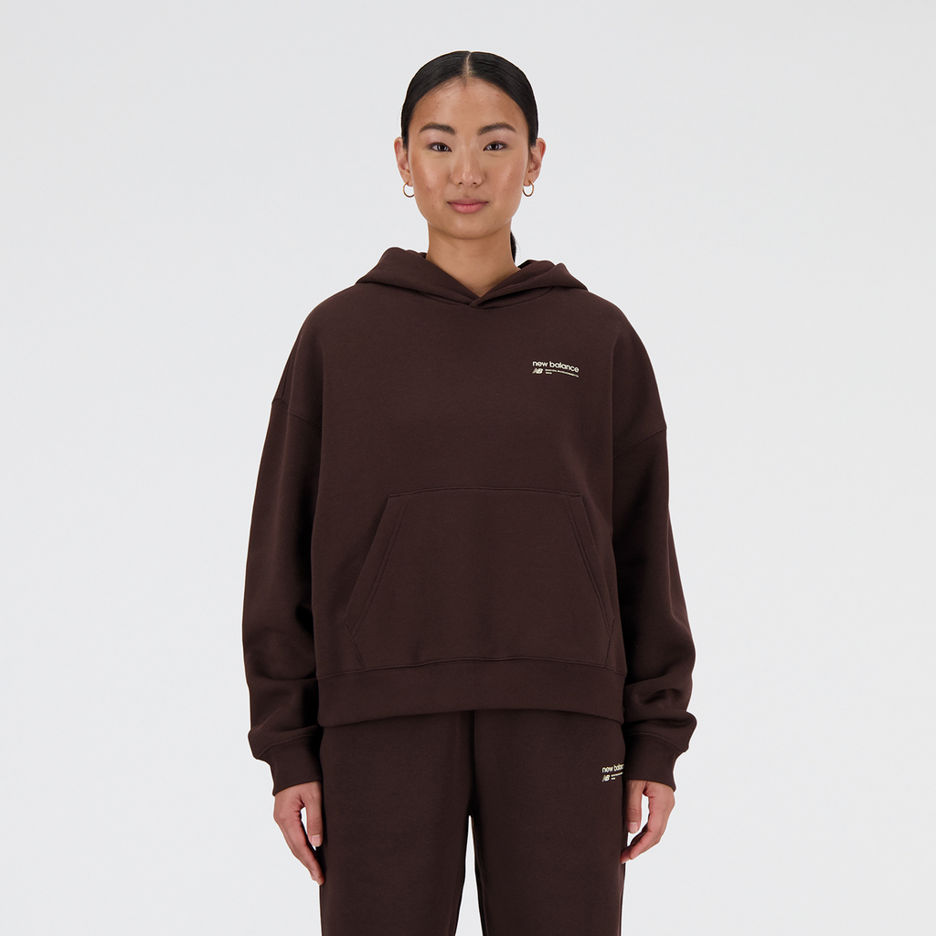 New Balance W Linear Heritage Brushed Back Fleece Hoodie in BRAUN