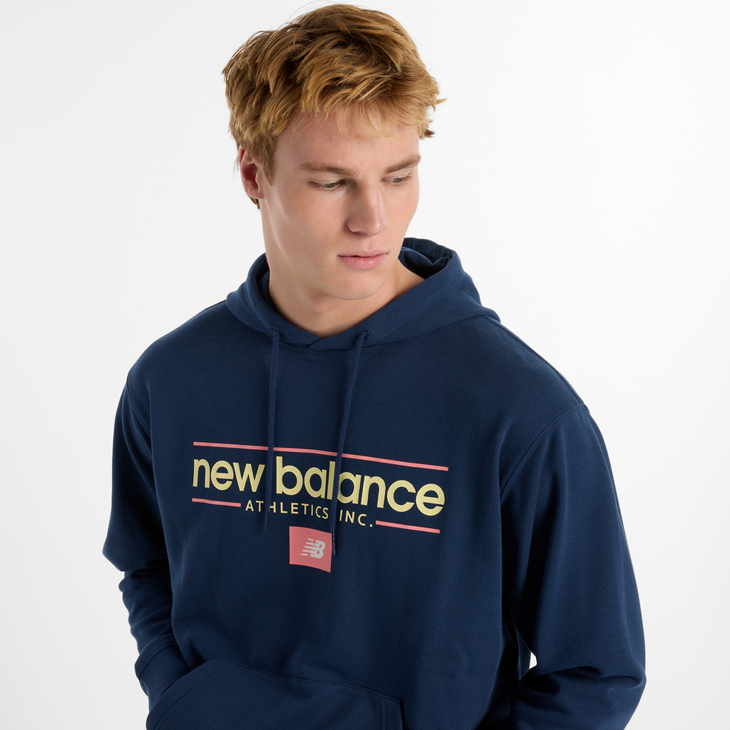 New Balance Relaxed Linear Athletics Hoodie in BLAU