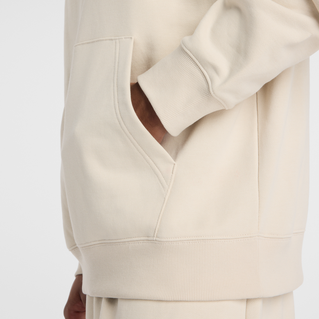 New Balance Sport Essentials Stacked Logo French Terry Hoodie in BEIGE