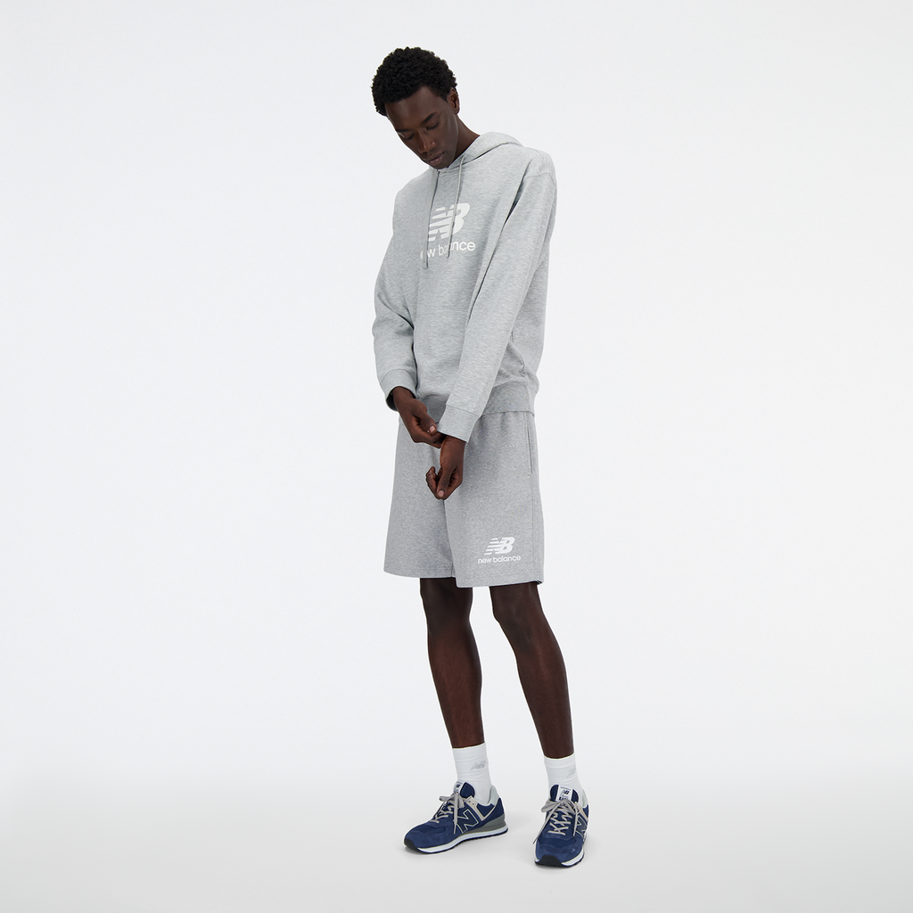 New Balance Sport Essentials Stacked Logo French Terry Hoodie in GRAU
