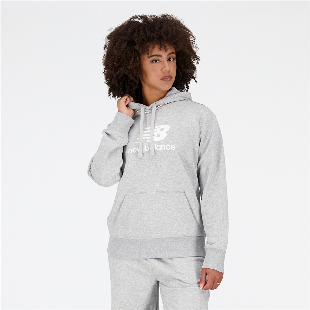 New Balance W Essentials Stacked Logo Hoodie in GRAU