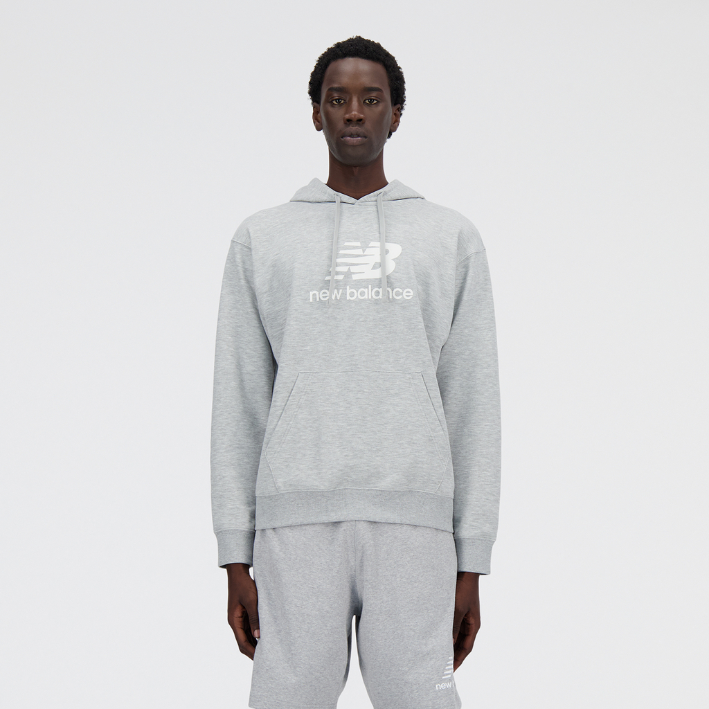New Balance Sport Essentials Stacked Logo French Terry Hoodie in GRAU