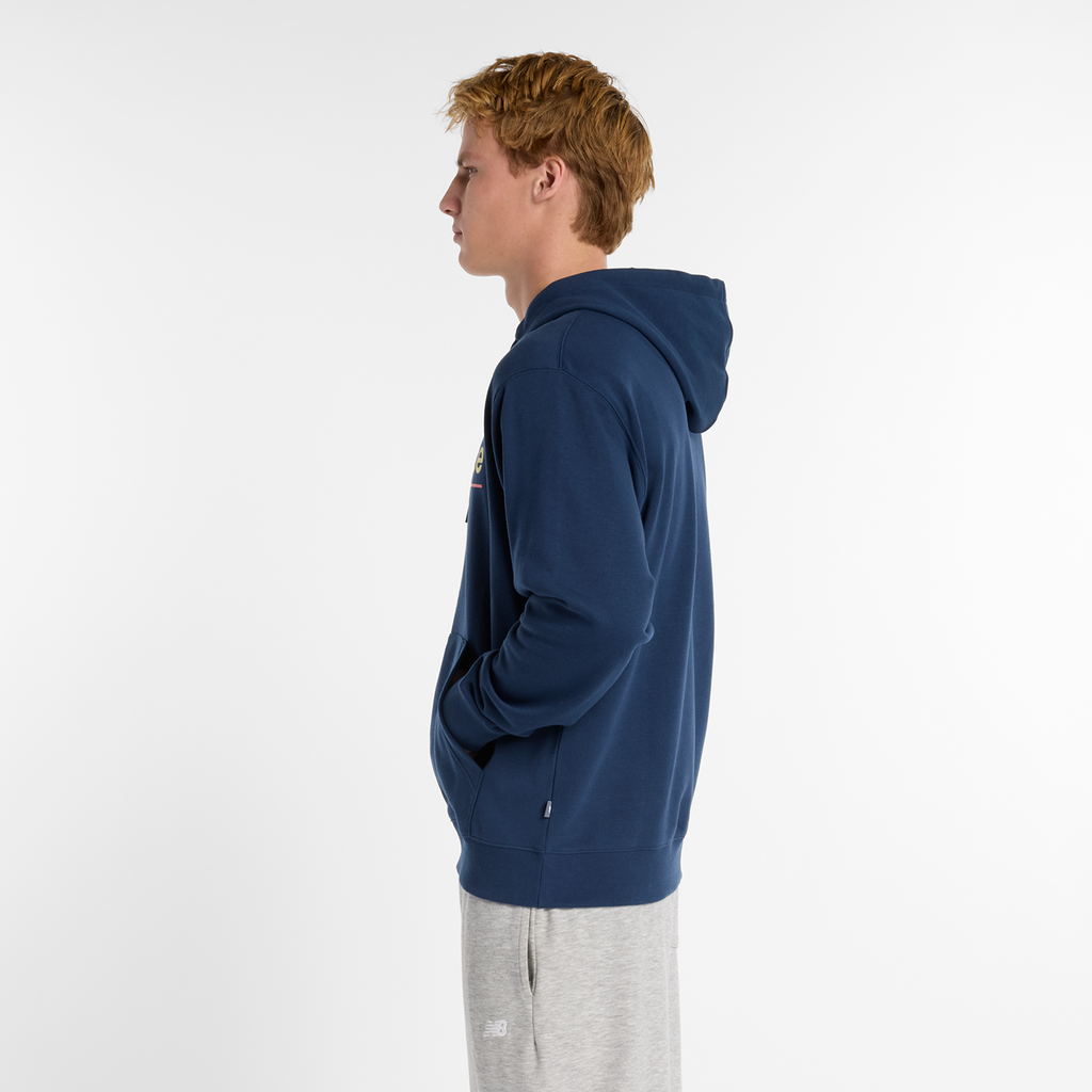 New Balance Relaxed Linear Athletics Hoodie in BLAU