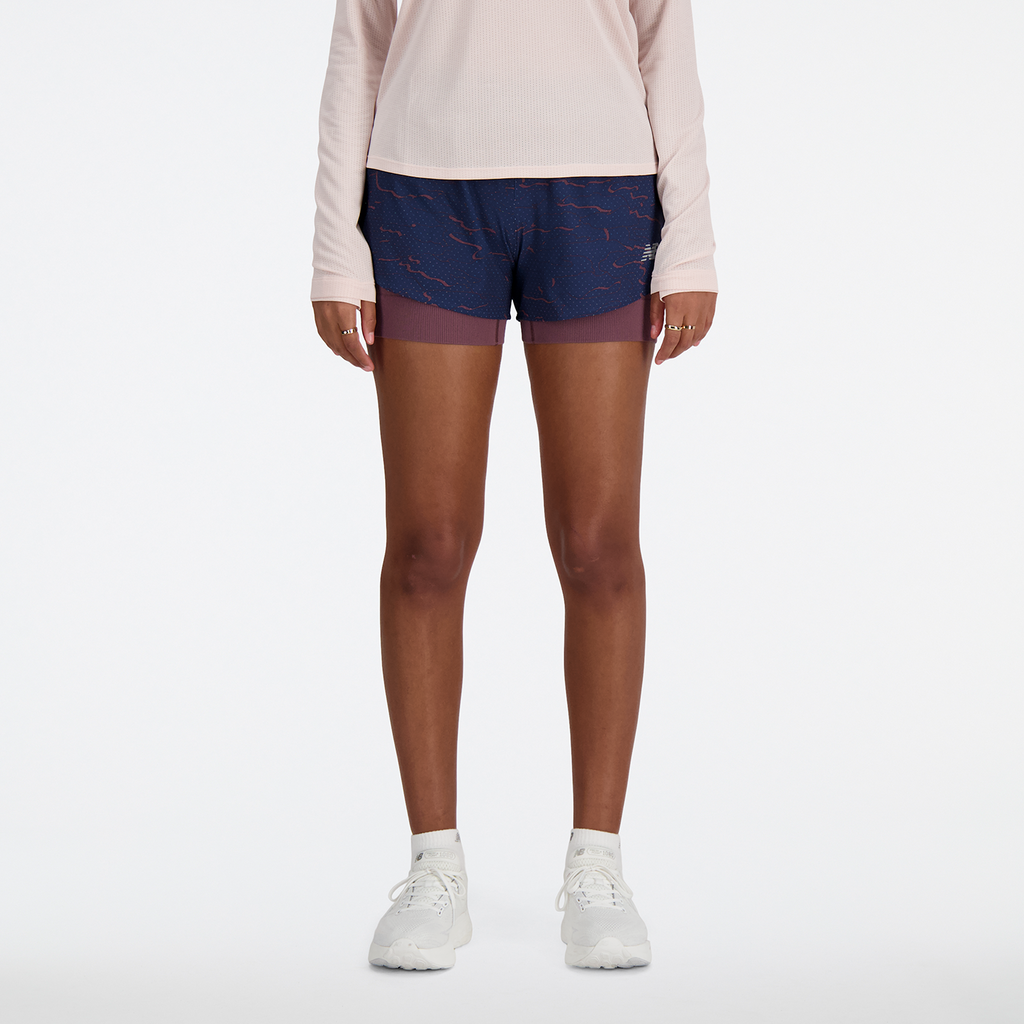 New Balance W RC Seamless Printed 2 In 1 Short 3 Inch in BLAU