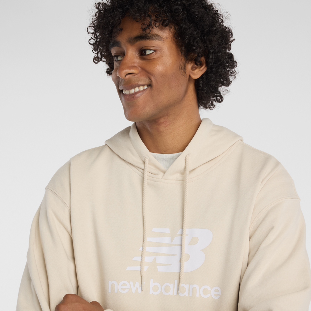 New Balance Sport Essentials Stacked Logo French Terry Hoodie in BEIGE