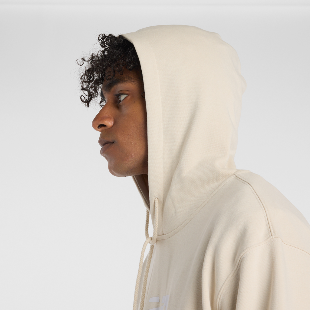 New Balance Sport Essentials Stacked Logo French Terry Hoodie in BEIGE