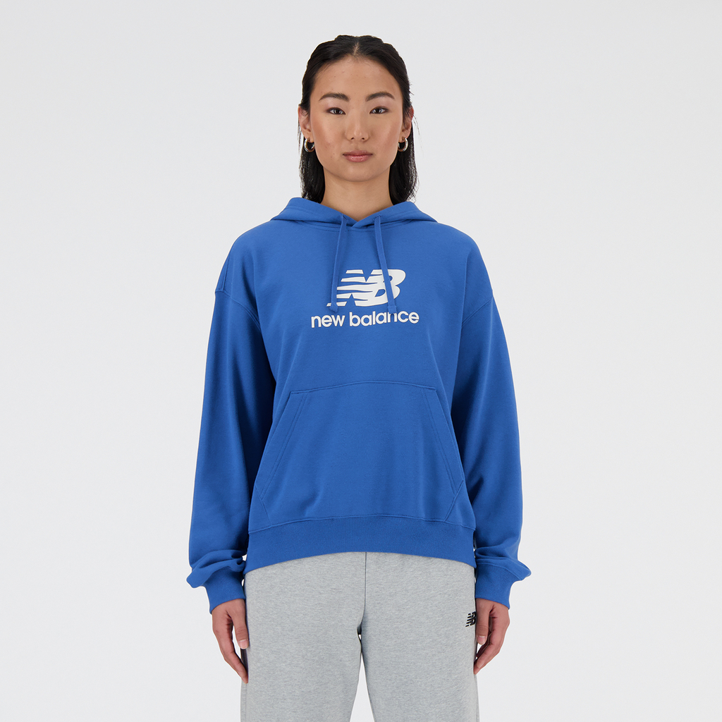 New Balance W Sport Essentials French Terry Stacked Logo Hoodie in BLAU