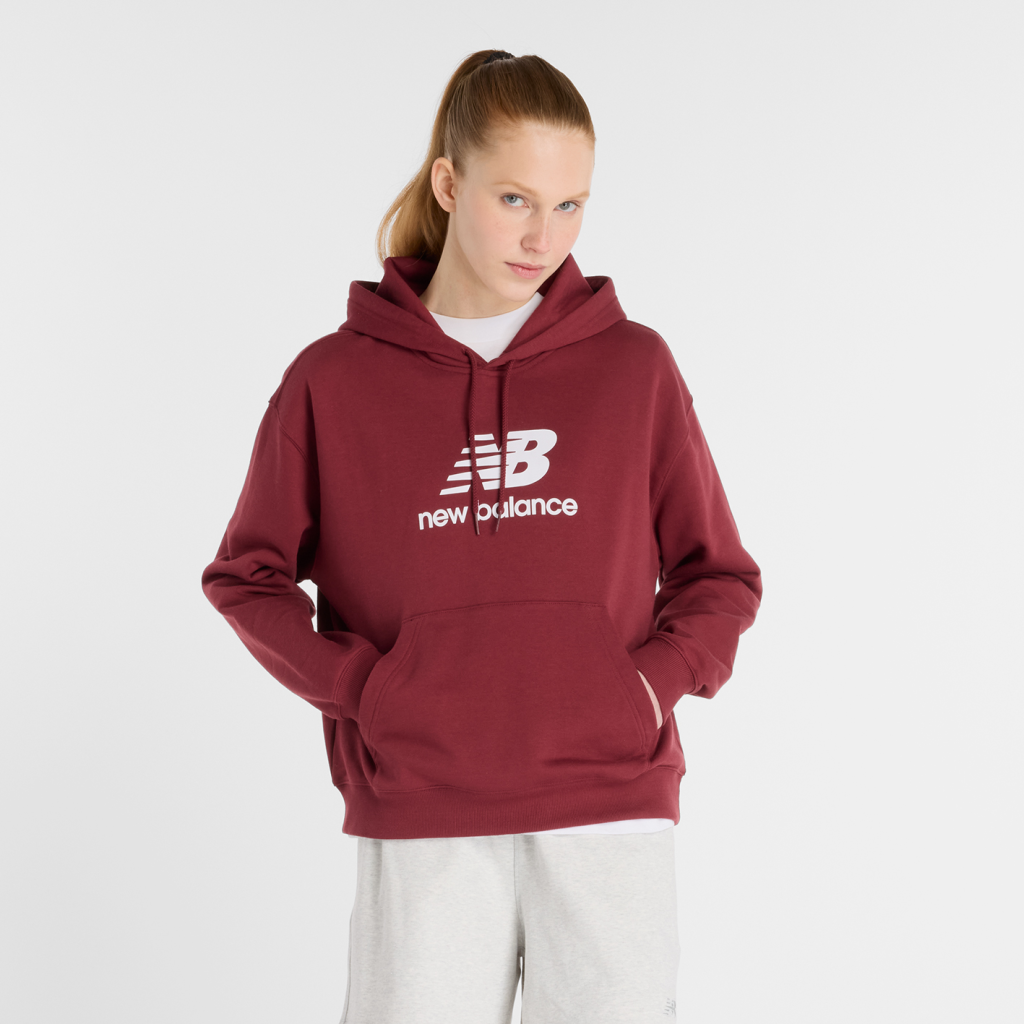 New Balance W Sport Essentials French Terry Stacked Logo Hoodie in ROT