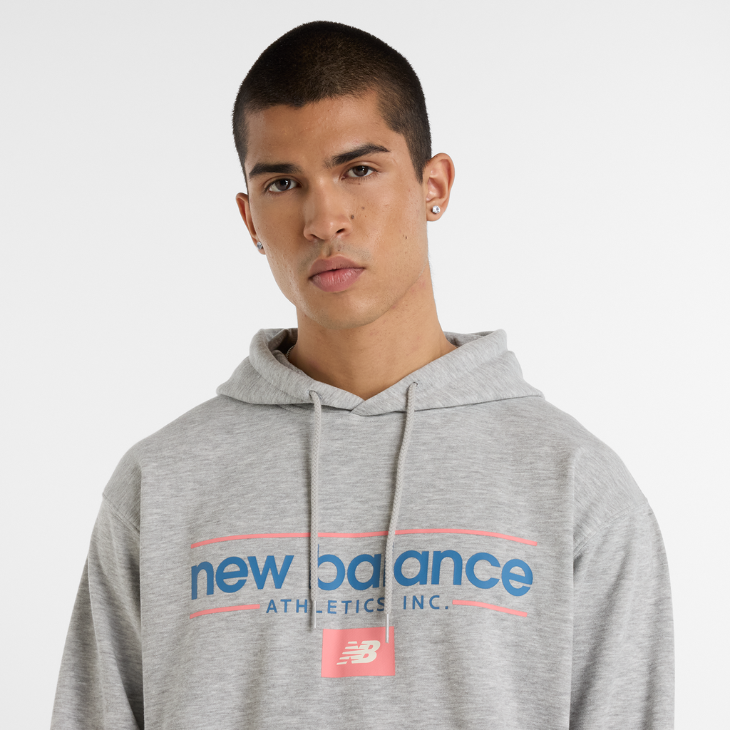 New Balance Relaxed Linear Athletics Hoodie in GRAU