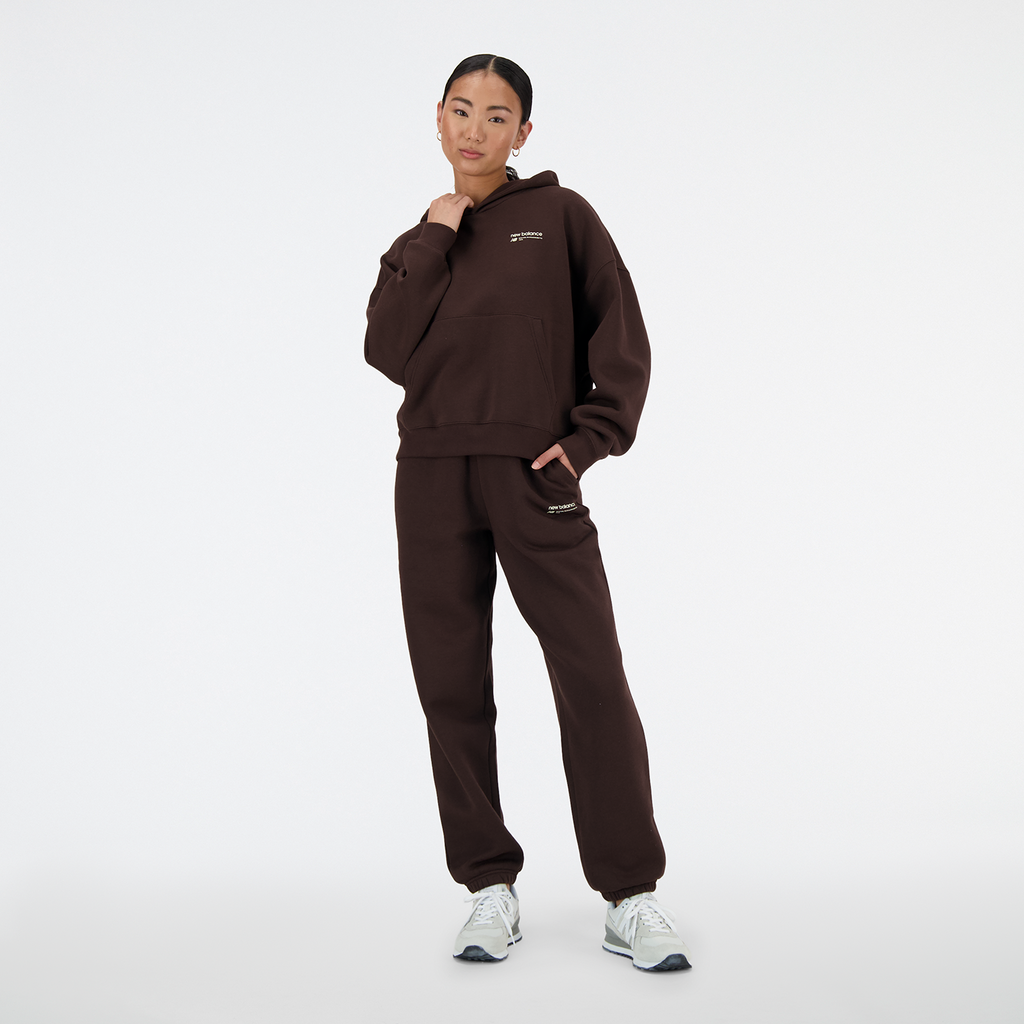 New Balance W Linear Heritage Brushed Back Fleece Hoodie in BRAUN