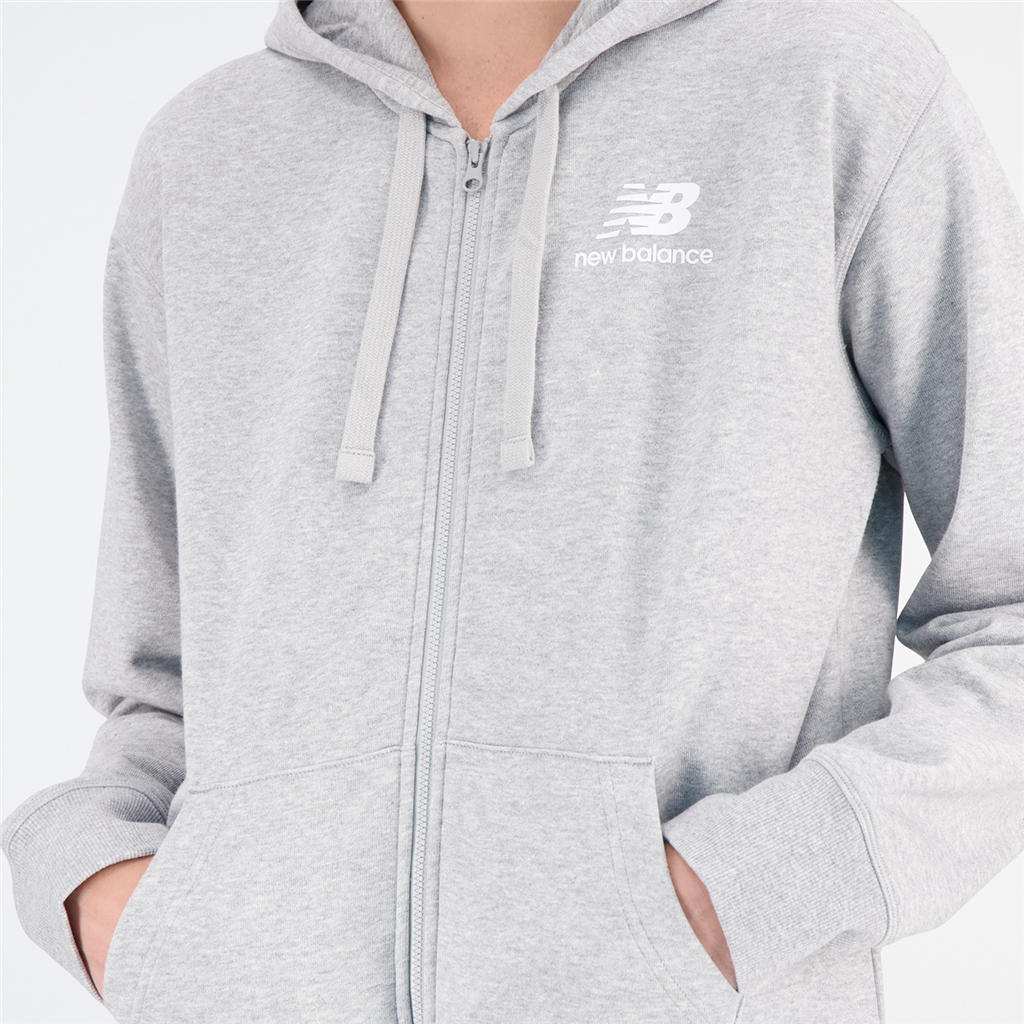 New Balance W Essentials Stacked Logo Full Zip Hoodie in GRAU