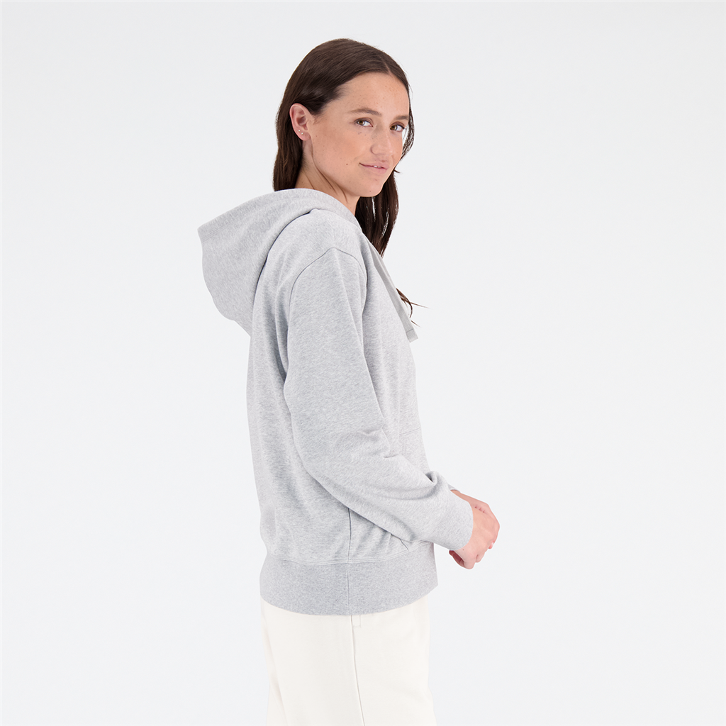 New Balance W Essentials Stacked Logo Full Zip Hoodie in GRAU