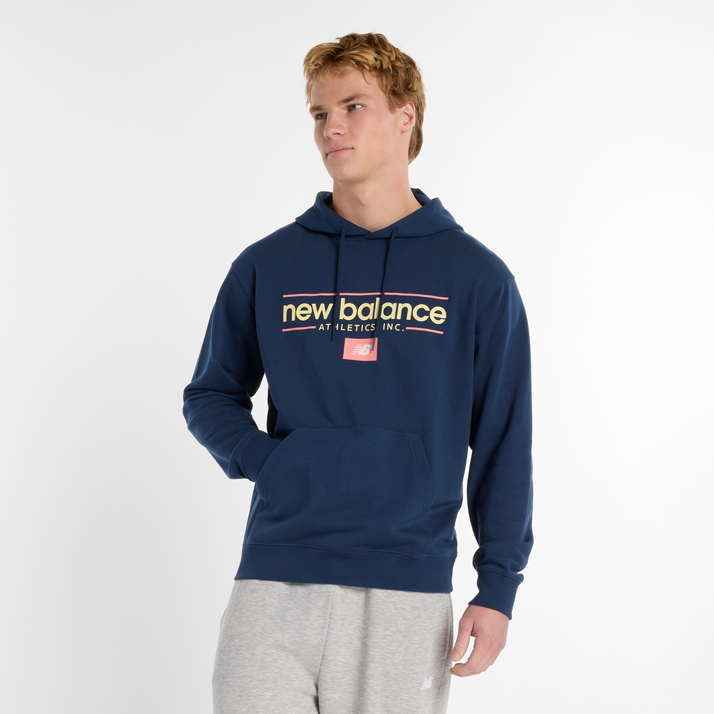 New Balance Relaxed Linear Athletics Hoodie in BLAU