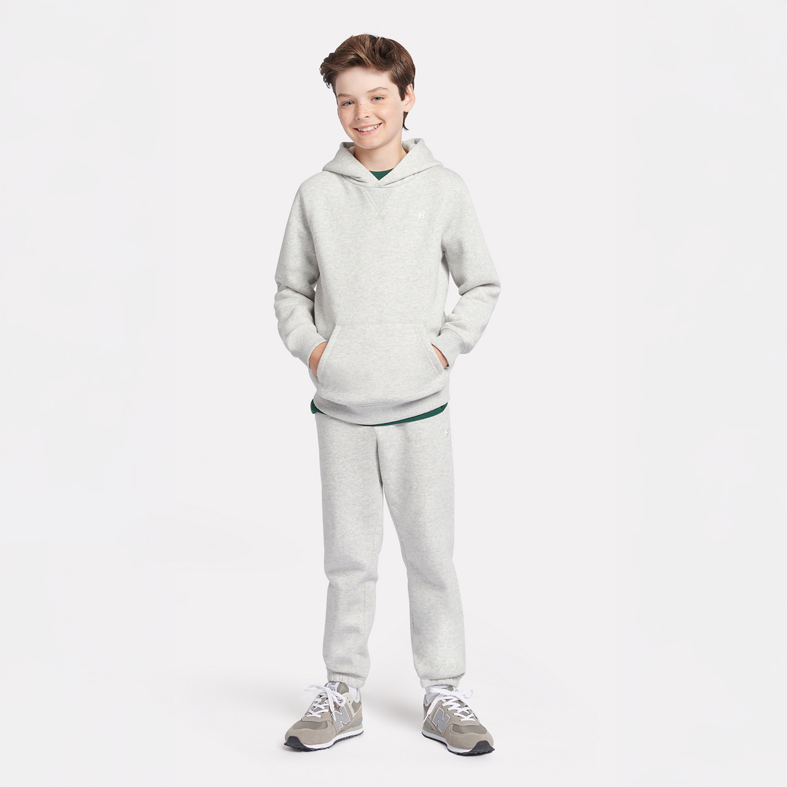 New Balance B New Balance French Terry Small Logo Hoodie in GRAU