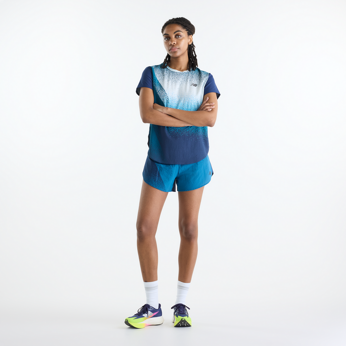 New Balance W Race Day Ultra Light Printed T-Shirt in BLAU