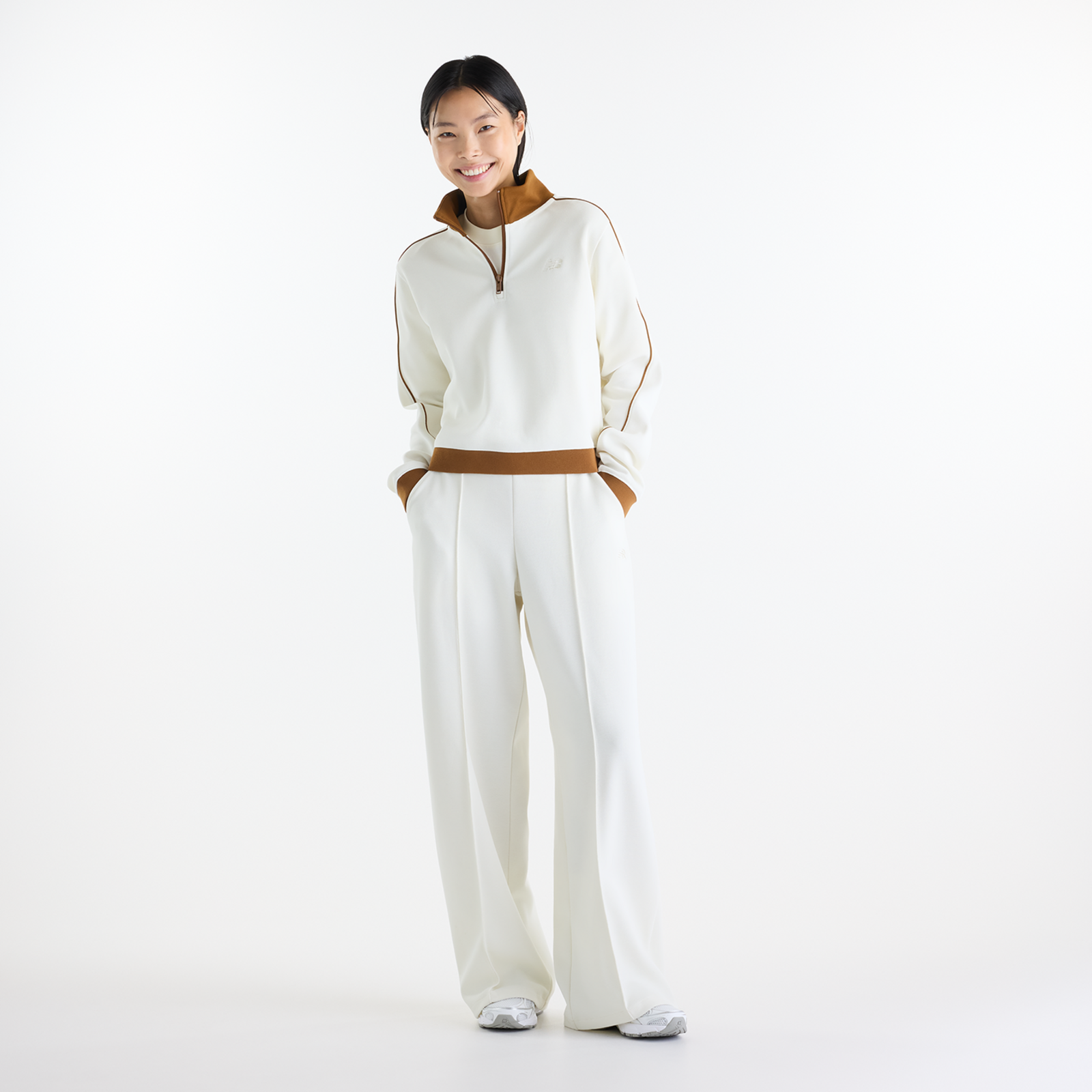 New Balance W Sport Legacy Pique 1/4 Zip in BEIGE