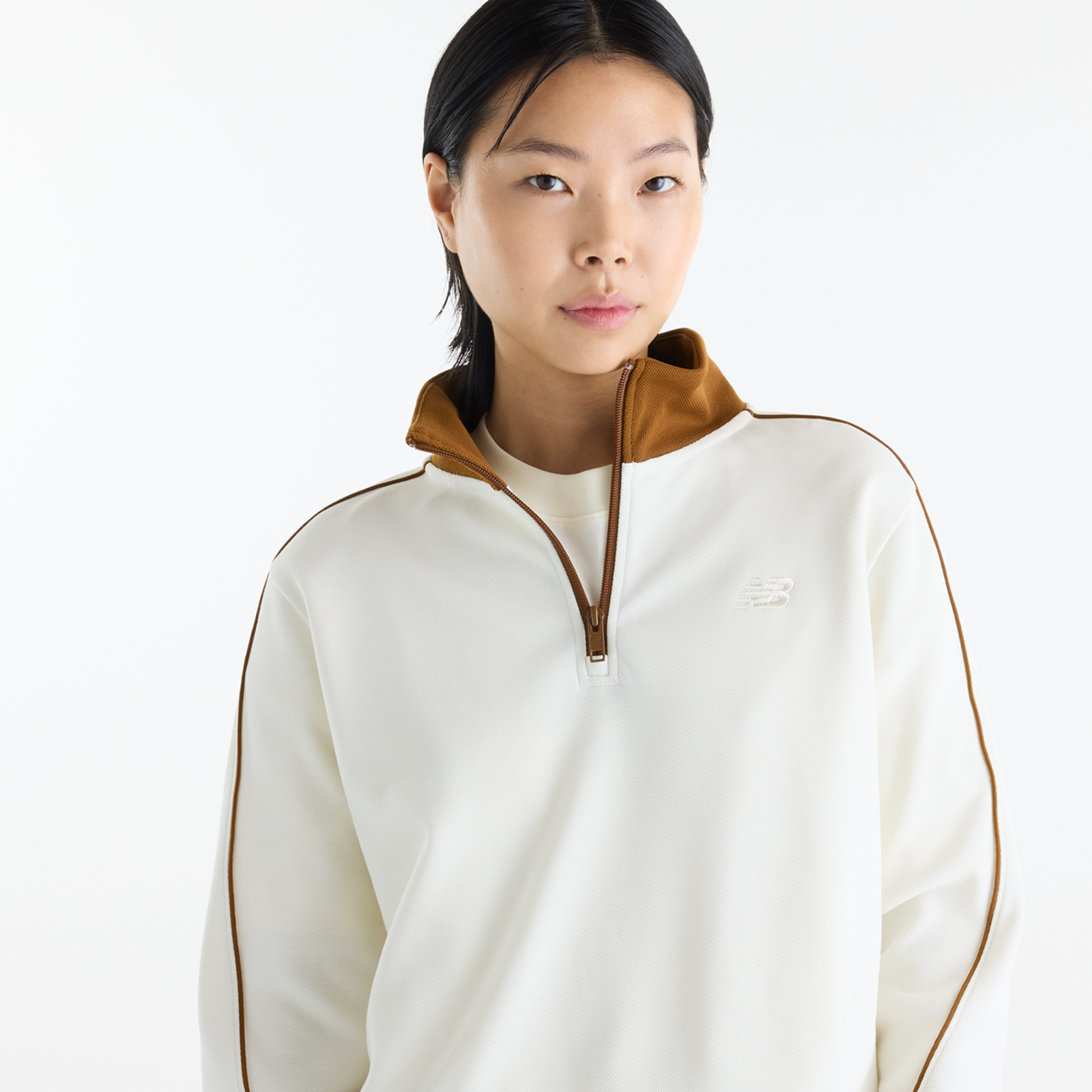 New Balance W Sport Legacy Pique 1/4 Zip in BEIGE