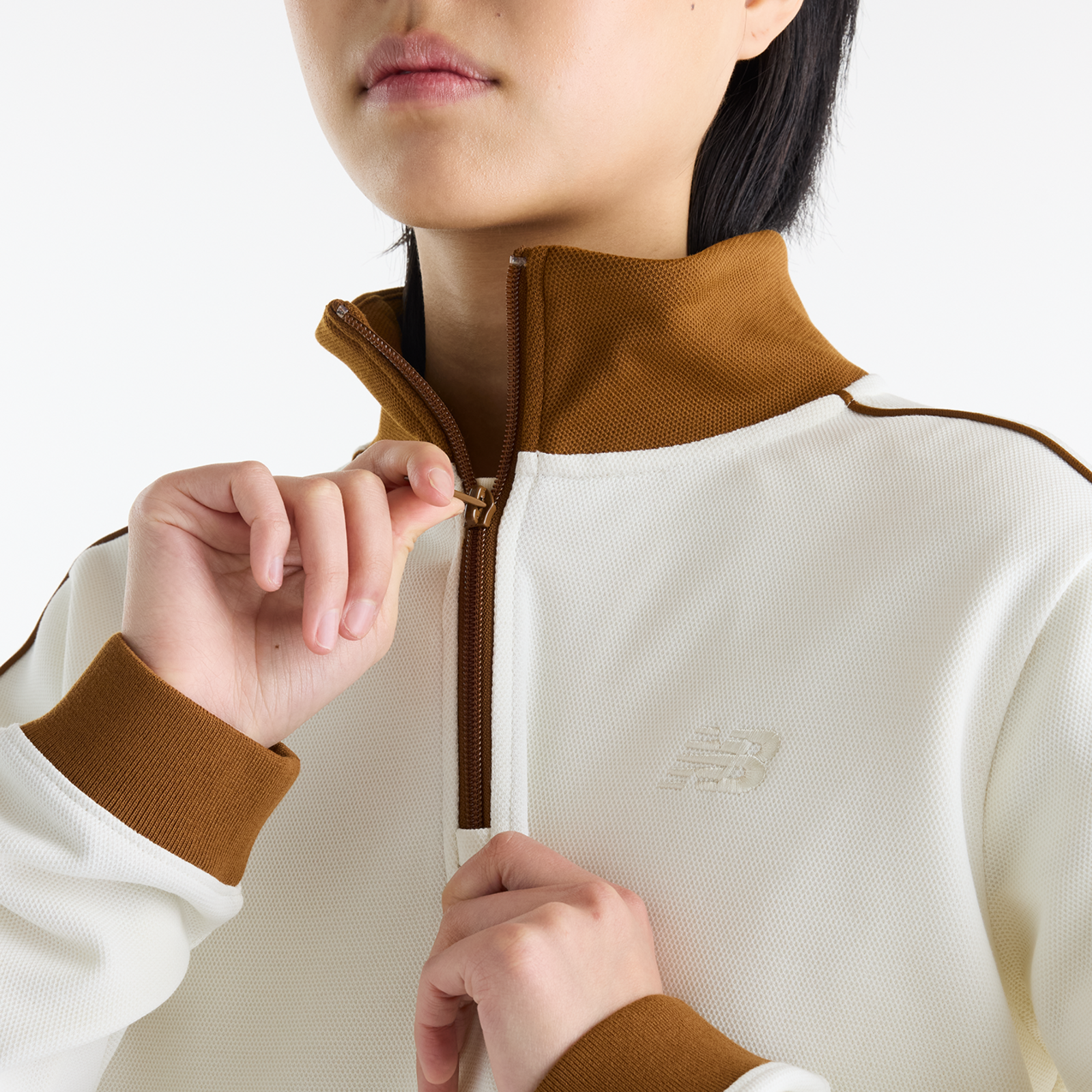 New Balance W Sport Legacy Pique 1/4 Zip in BEIGE