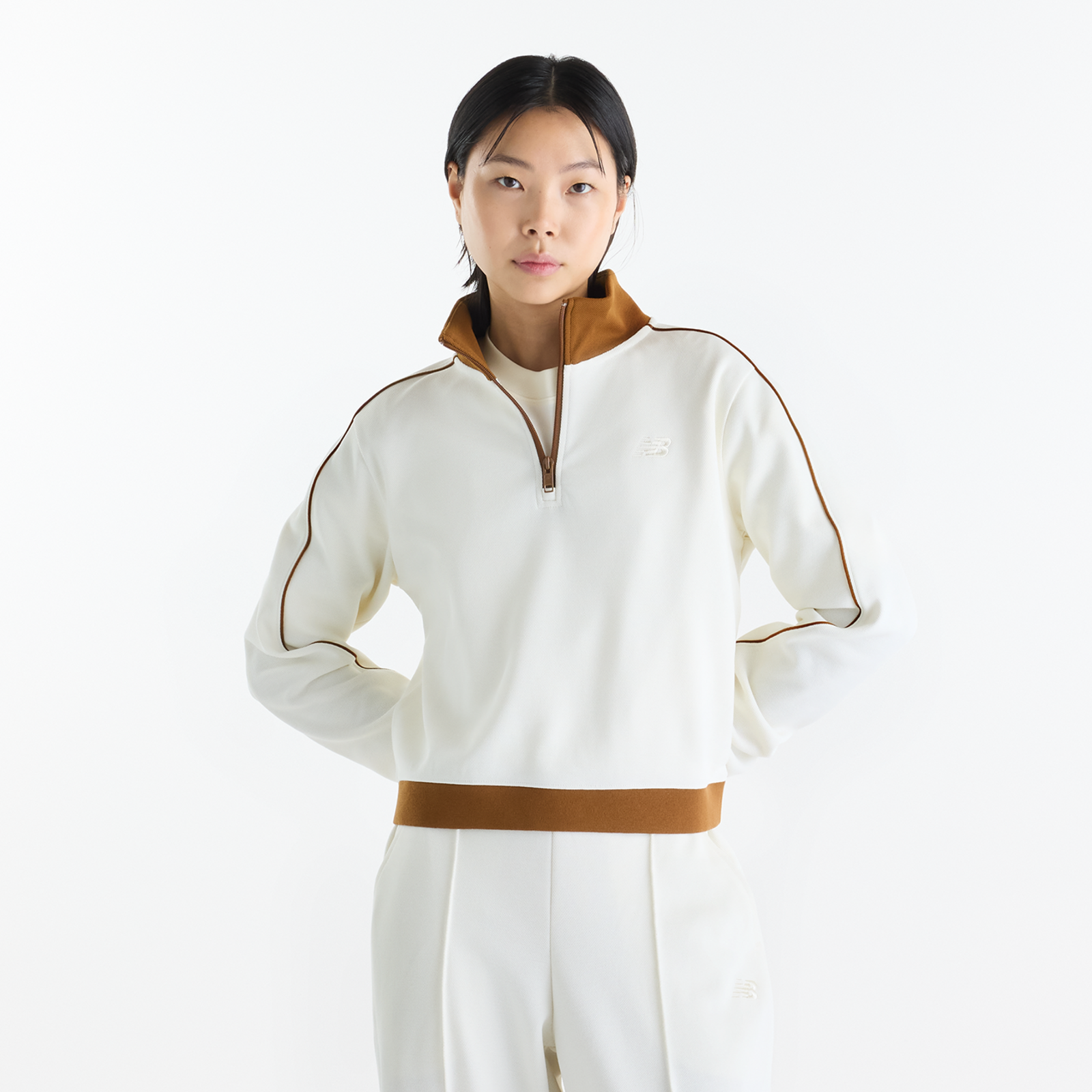 New Balance W Sport Legacy Pique 1/4 Zip in BEIGE