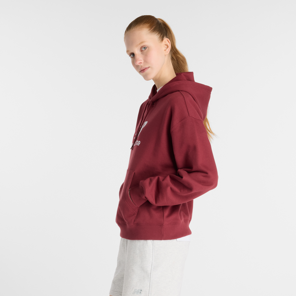 New Balance W Sport Essentials French Terry Stacked Logo Hoodie in ROT