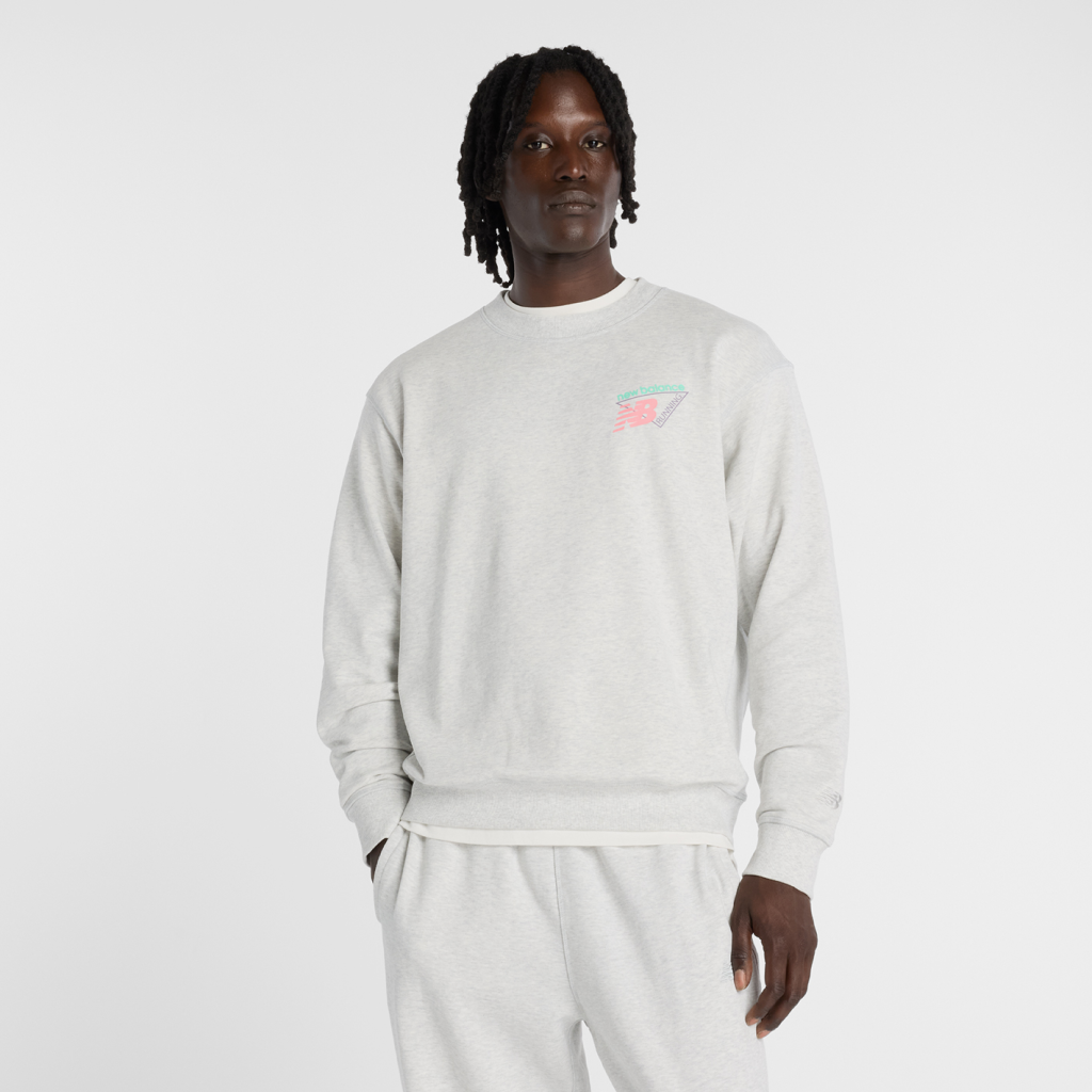 New Balance Classic Tri-Logo French Terry Crew in GRAU