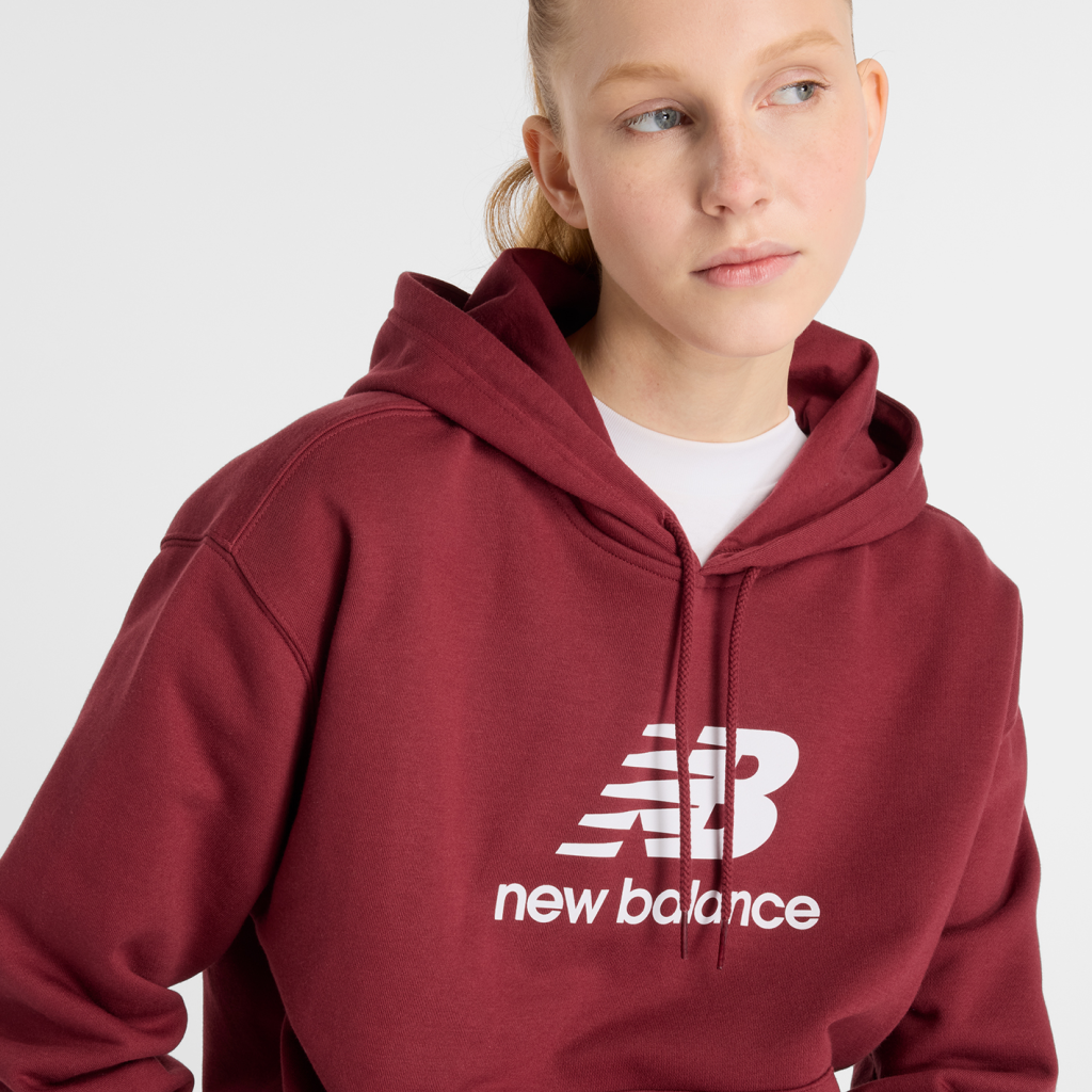 New Balance W Sport Essentials French Terry Stacked Logo Hoodie in ROT
