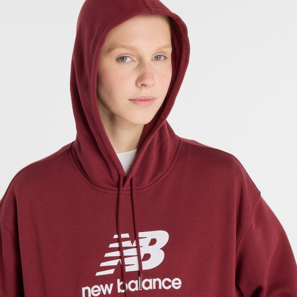 New Balance W Sport Essentials French Terry Stacked Logo Hoodie in ROT