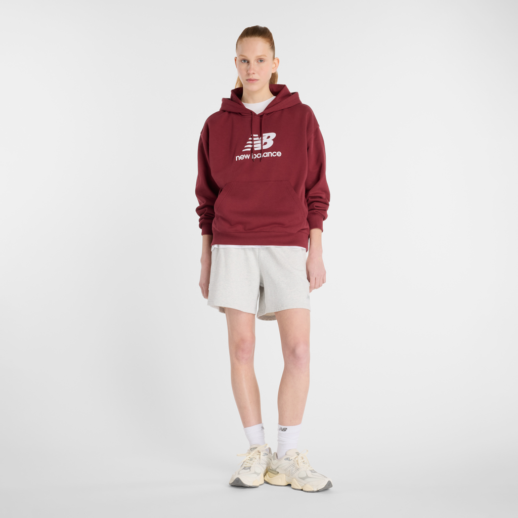 New Balance W Sport Essentials French Terry Stacked Logo Hoodie in ROT